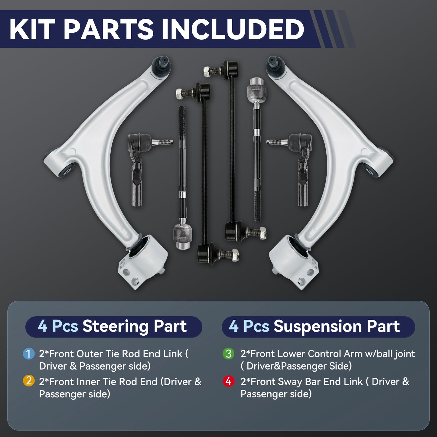 Front Suspension Kit Lower Control Arm Compatible with 2004-2012 Chevrolet Malibu, 2005-2010 Pontiac G6, 2007-2009 Saturn Aura