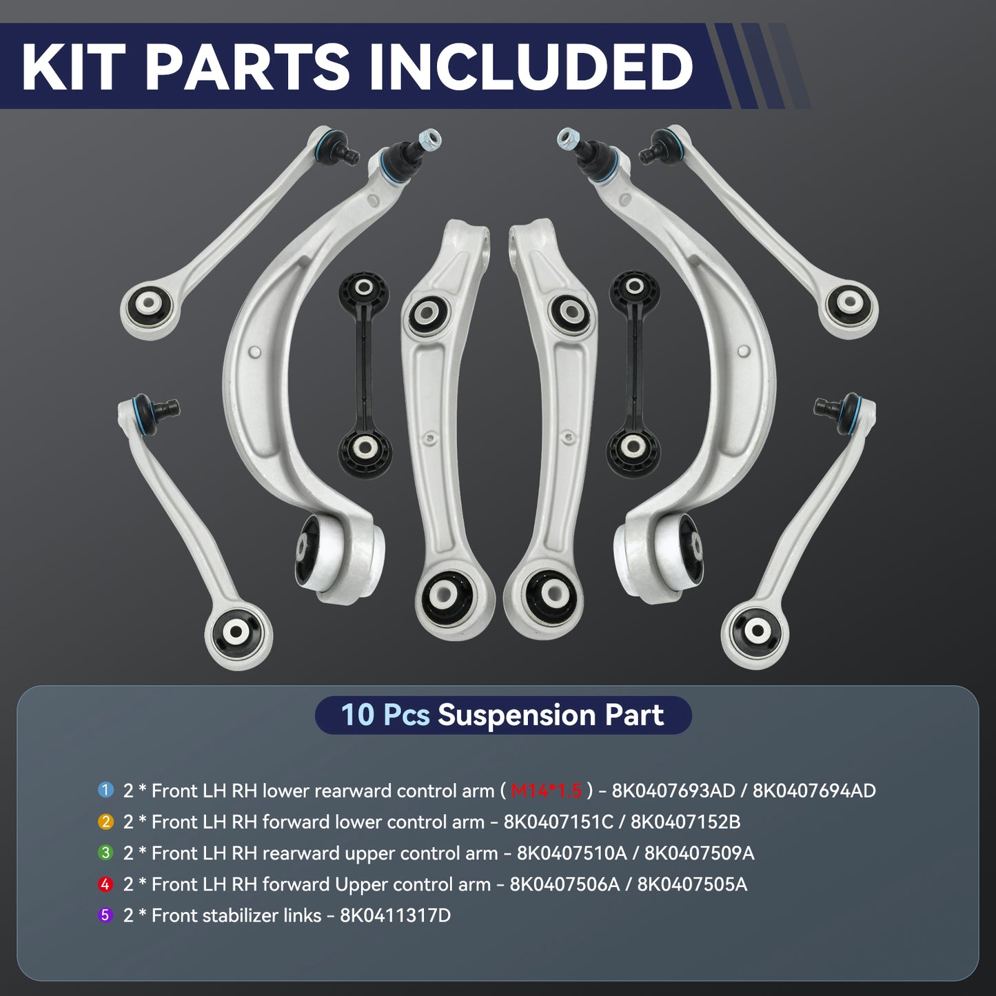 Front Lower Upper Control Arm Compatible with 2011 Audi A4/Quattro A5/Quattro Q5 S4