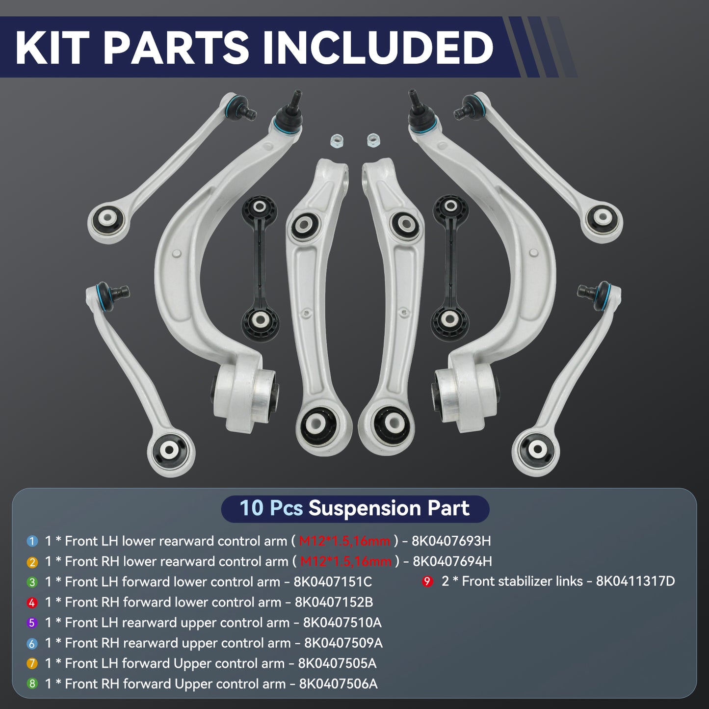 Front Lower Upper Control Arm Compatible With 2009-2010 Audi A4/Quattro A5/Quattro Q5 S4,2008-2010 Audi S5
