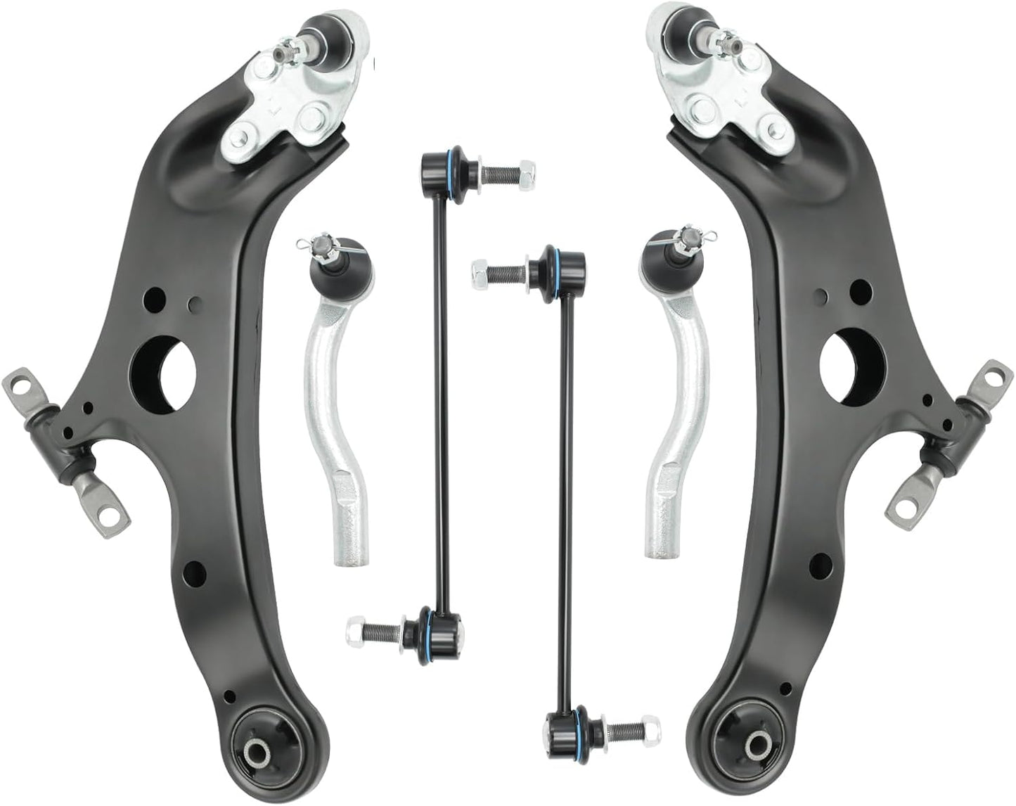 6pcs Front Suspension Kit Control Arm w/Ball Joints, Sway Bar Link, Tie Rod, Compatible with Toyota Sienna 2011-2020
